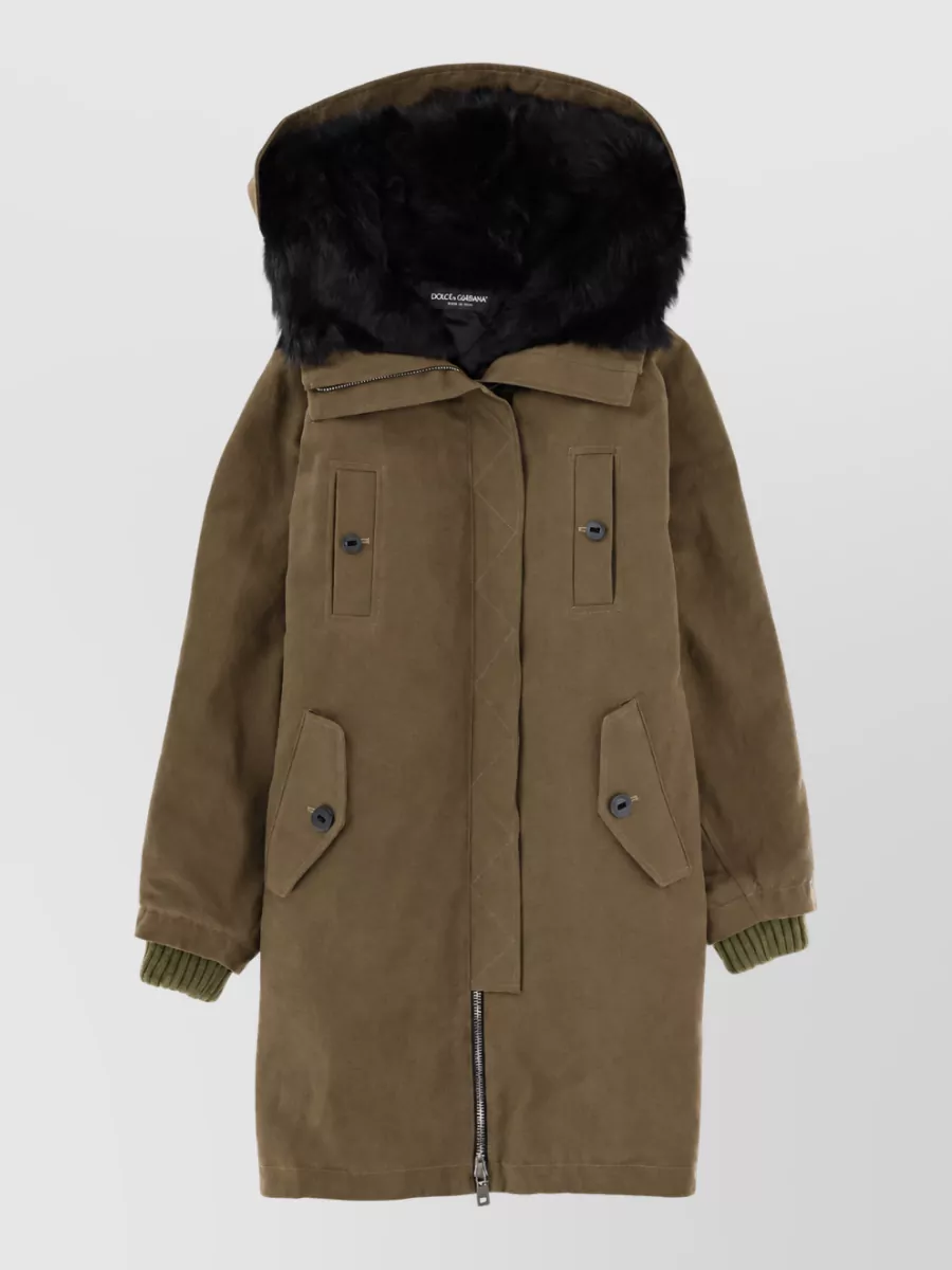 Dolce&Gabbana Hooded Cotton Parka Faux Fur Trim
