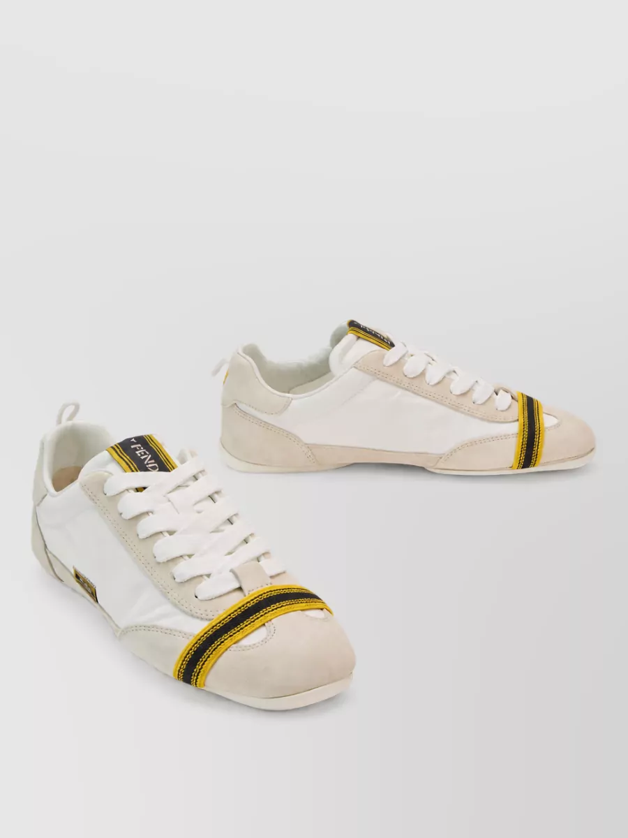 Fendi calfskin trim canvas lace-up sneakers