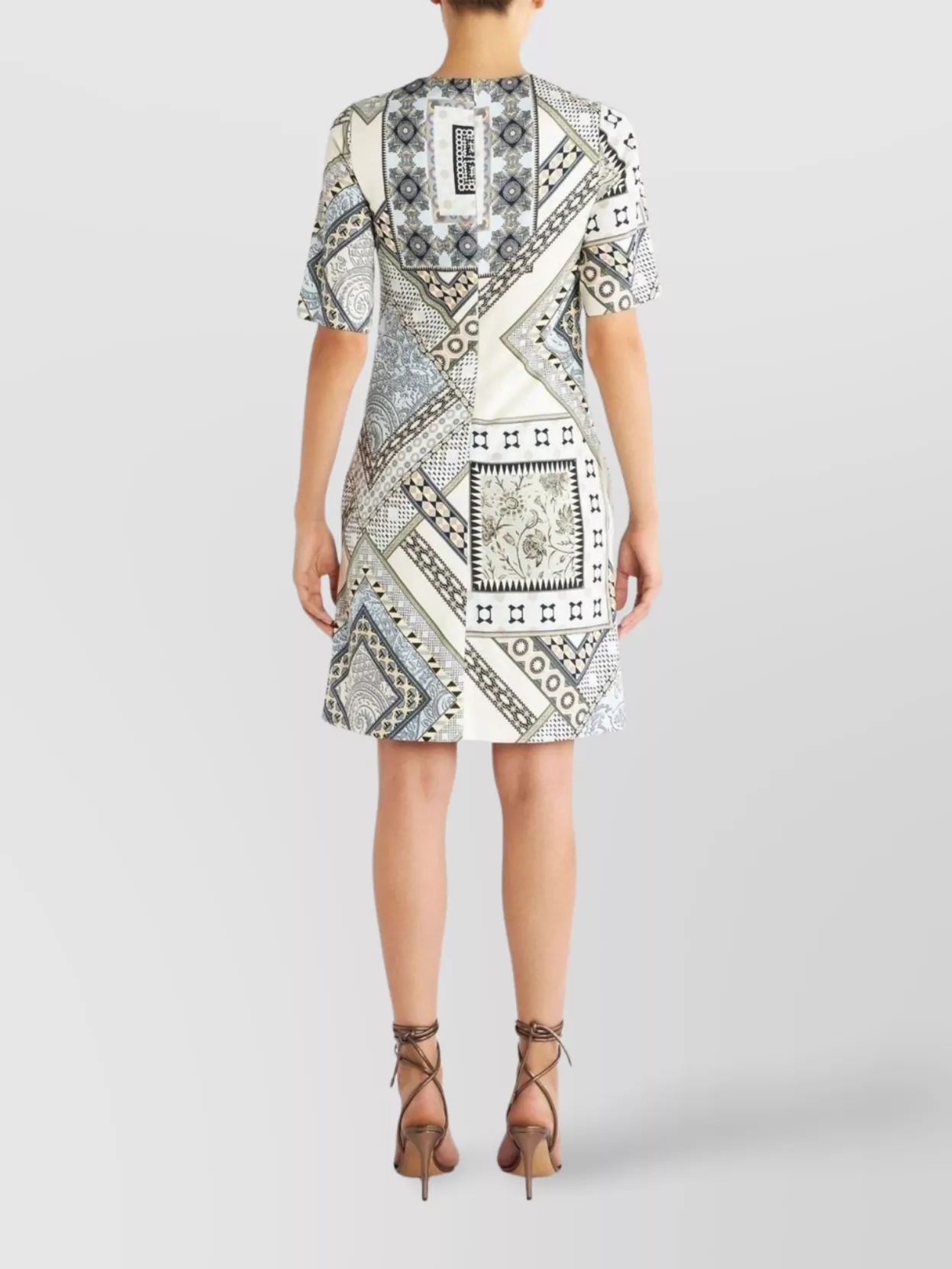 Etro Geometric Pattern Knee-length Dress With Short Sleeves In Black