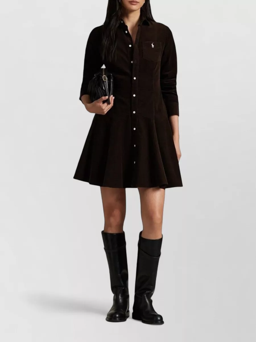 Ralph Lauren Buttoned Dress Featuring Long Sleeves And Logo In Multi