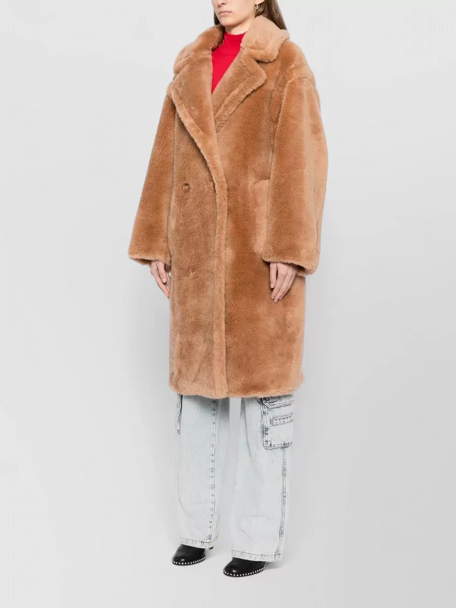 Stand Studio Wool Double-Breasted Faux-Fur Coat