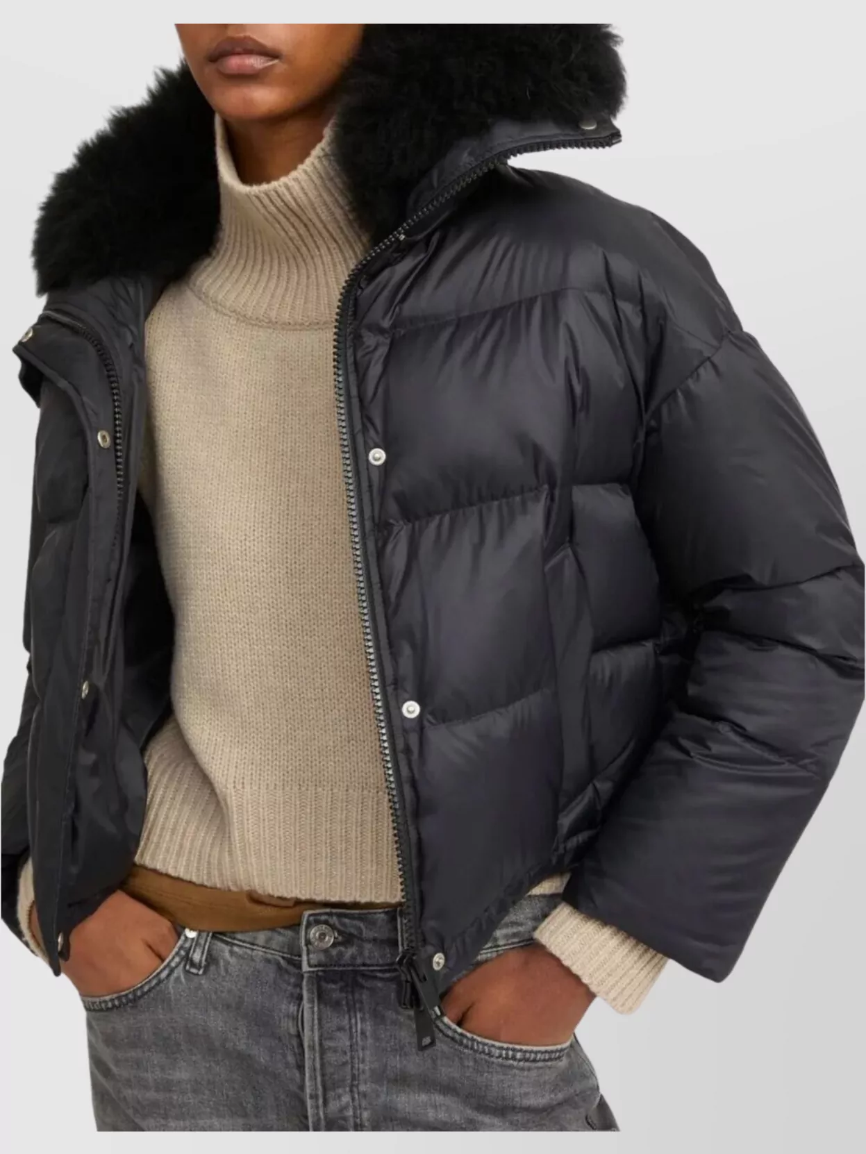 Yves Salomon Fluffy Lambswool Trim Down Jacket