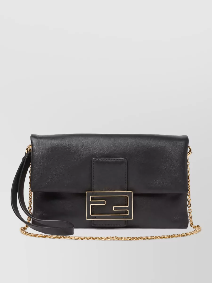 Fendi Baguette Mom Leather Clutch Gold Hardware