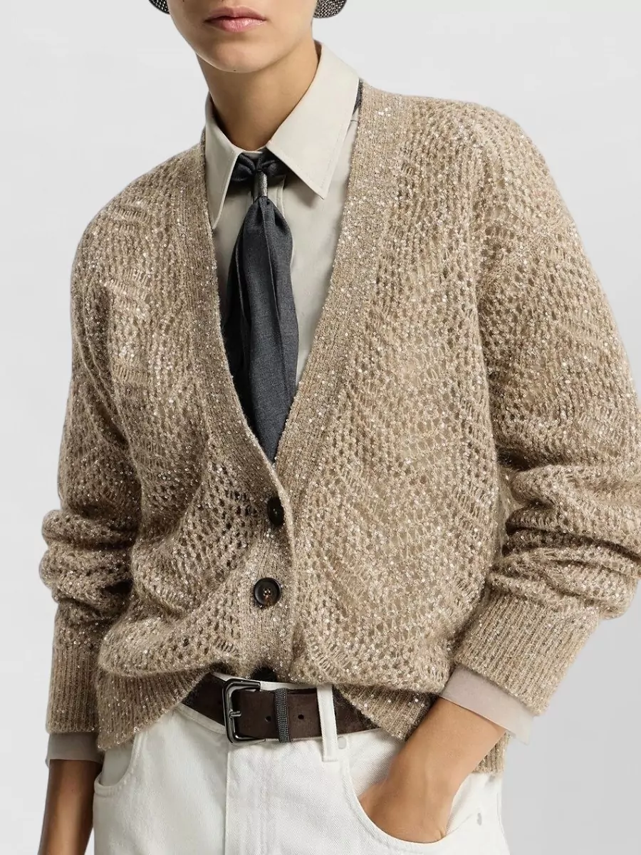 Brunello Cucinelli Ribbed V-Neck Mohair Cardigan