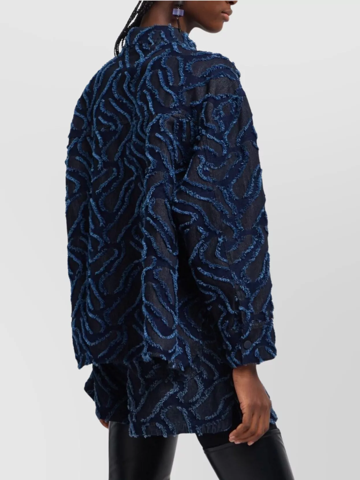 Emporio Armani Fringed Embossed-motif Jacquard Denim Shirt Jacket In Blue