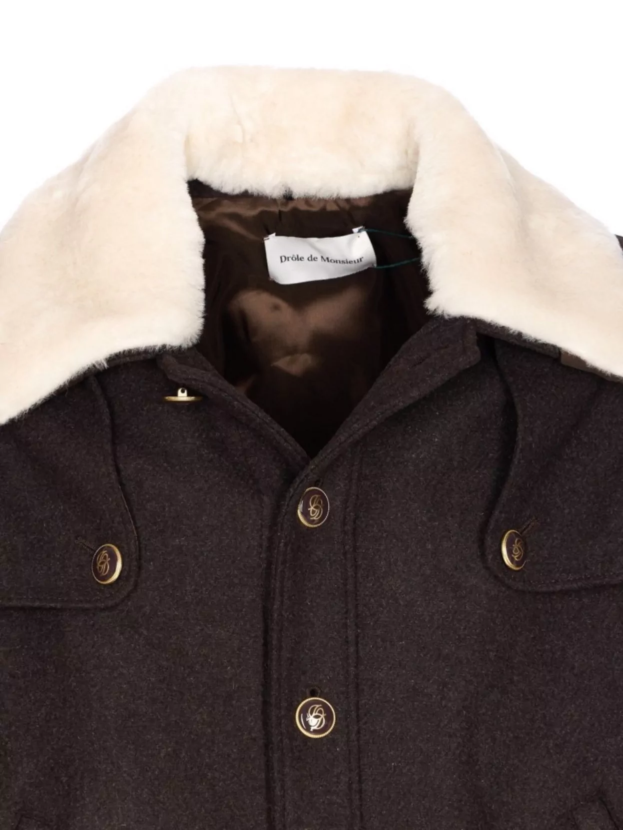 Drôle De Monsieur Long Sleeve Jacket With Faux Fur Collar