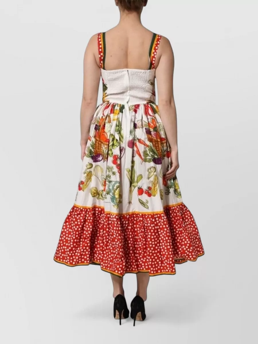 Dolce&Gabbana Cotton Sleeveless Vegetable Print Midi Dress