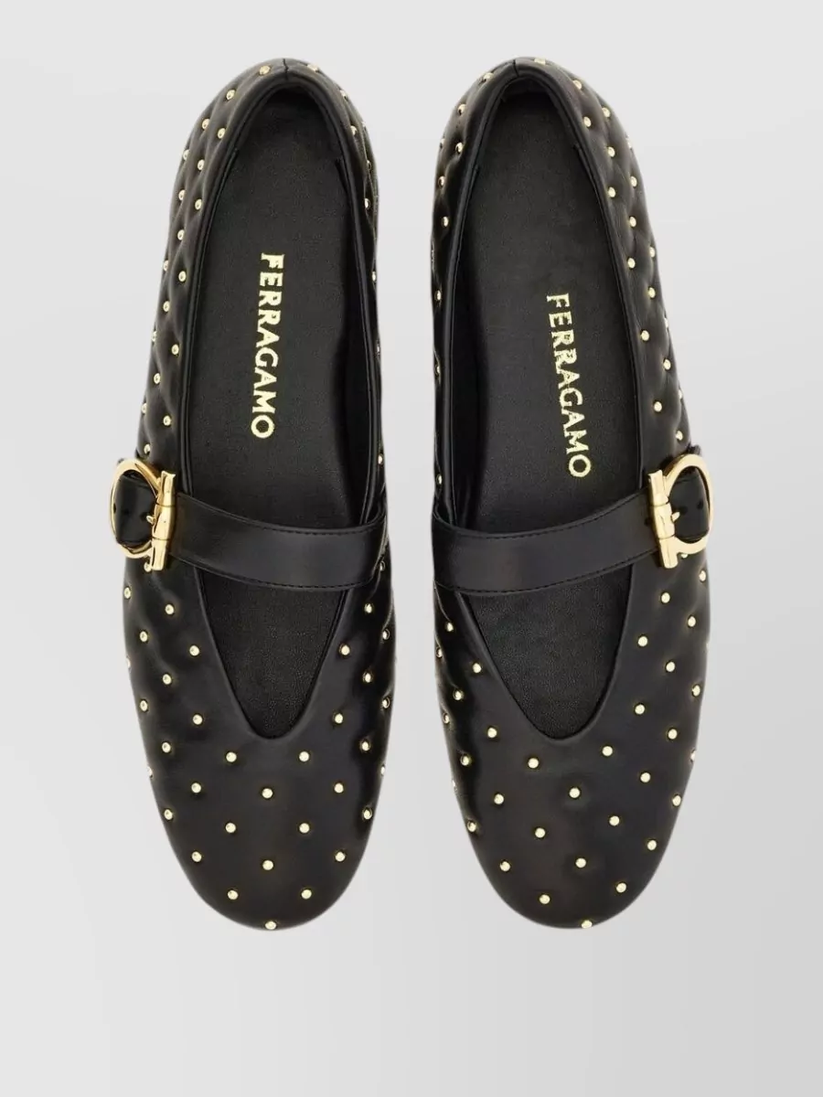 Ferragamo Leather Quilted Studded Ballet Flats