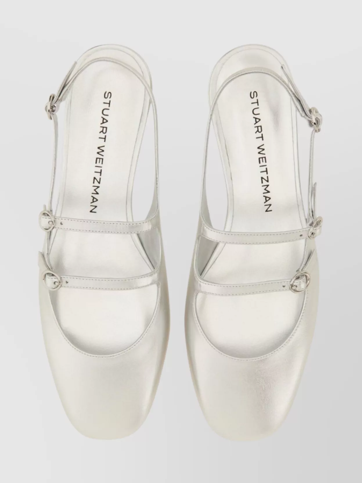 Stuart Weitzman Square Toe Metallic Finish Buckle Detail Pumps
