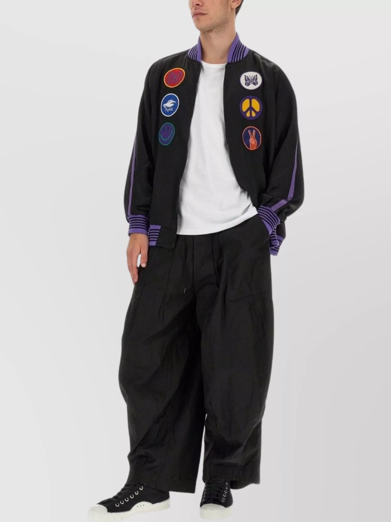 NEEDLES COMFORT FIT SATIN JACKET WITH GRAPHIC PATCHES
