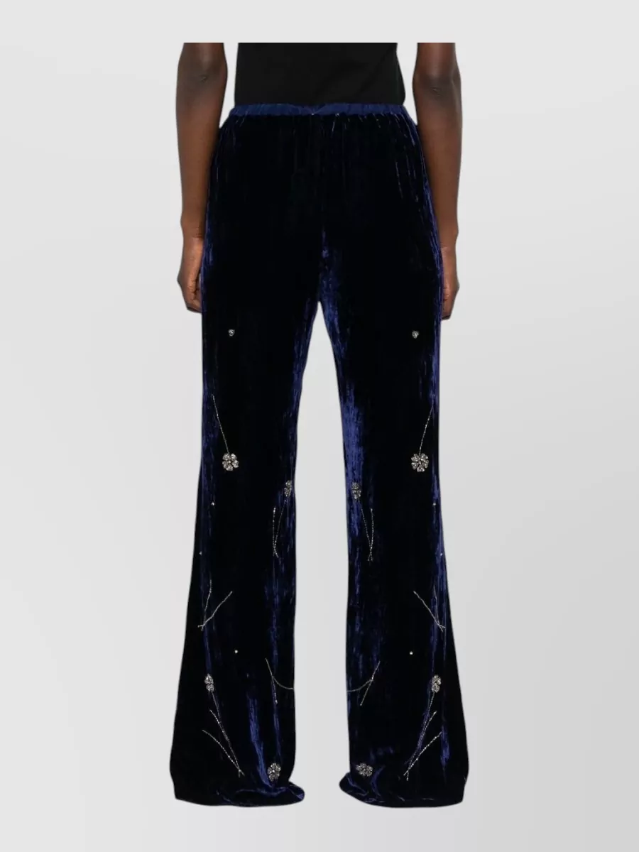 Forte Forte Silk Velvet Crystal-Embellished Floral Wide-Leg Trousers