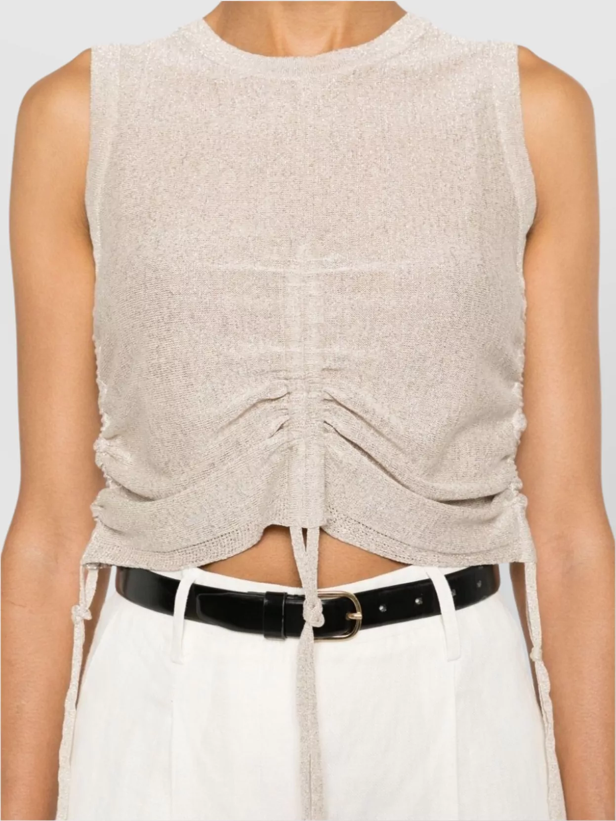 Ermanno Firenze Sleeveless Cropped Top With Metallic Ruched Tie