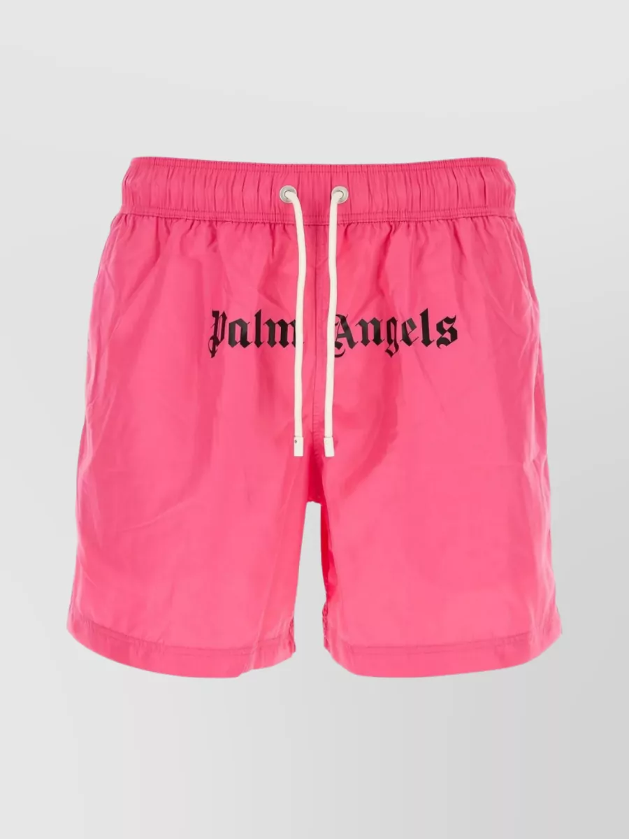Shop Palm Angels Polyester Swim Shorts With Multiple Pockets In Pink
