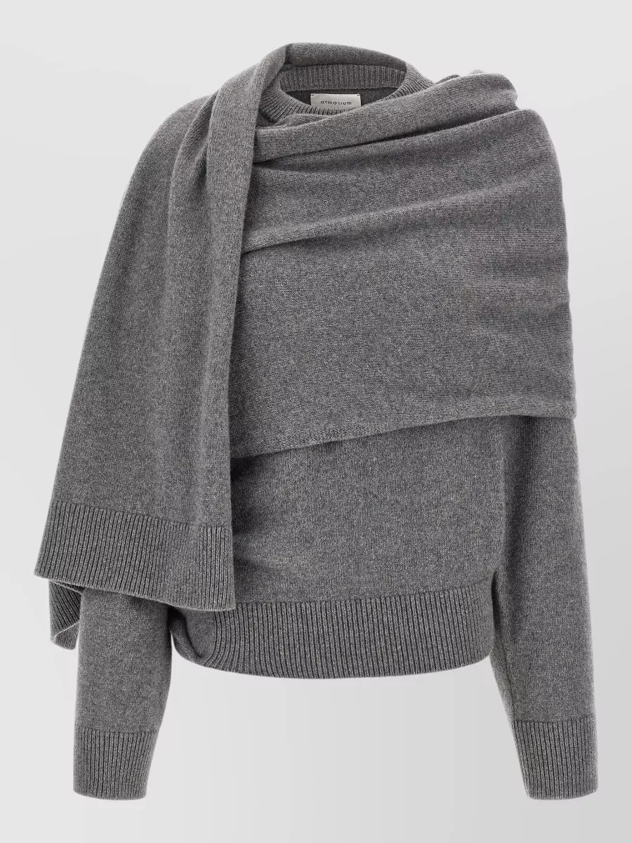 Armarium cashmere wool ribbed draped crew neck sweater