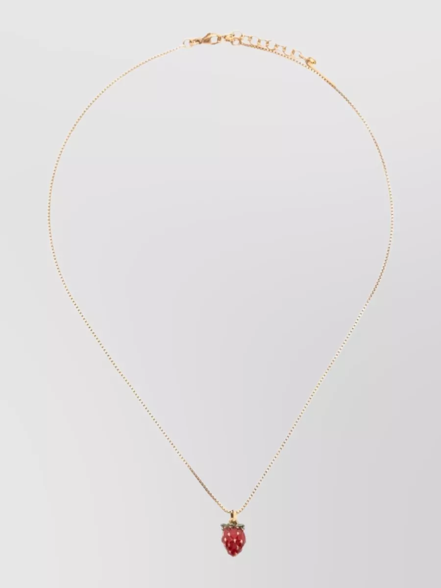 Saint Laurent Necklace Gold Tone Chain Strawberry Pendant