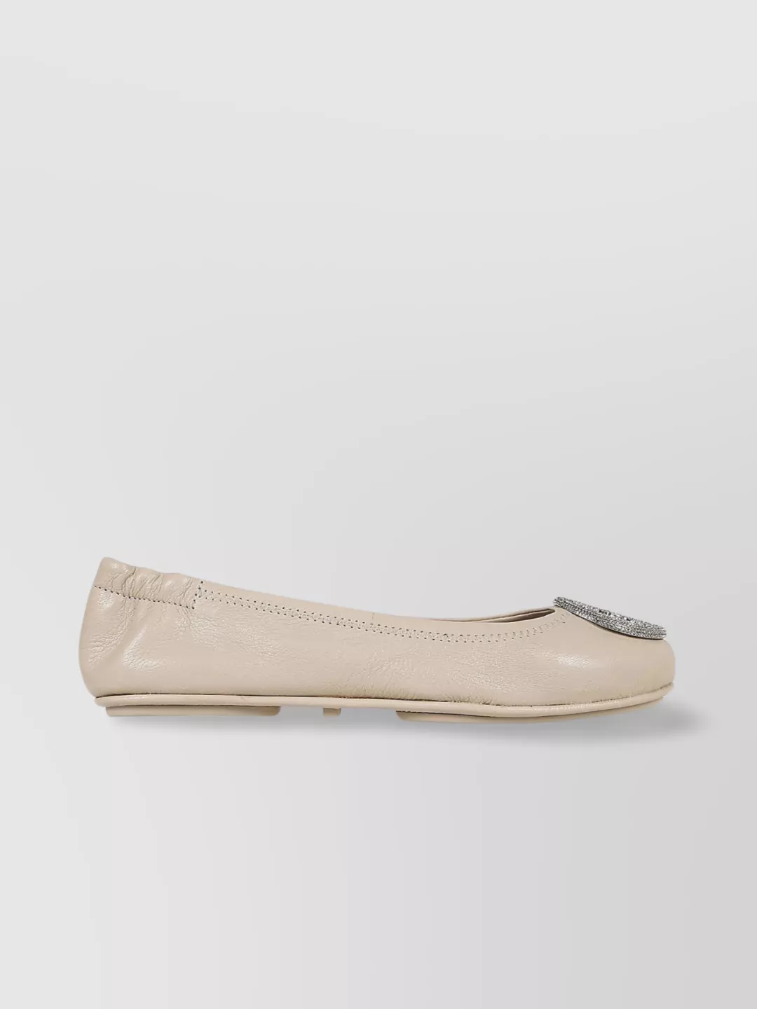 Shop Tory Burch Embellished Round Toe Ballet Flats In Cream