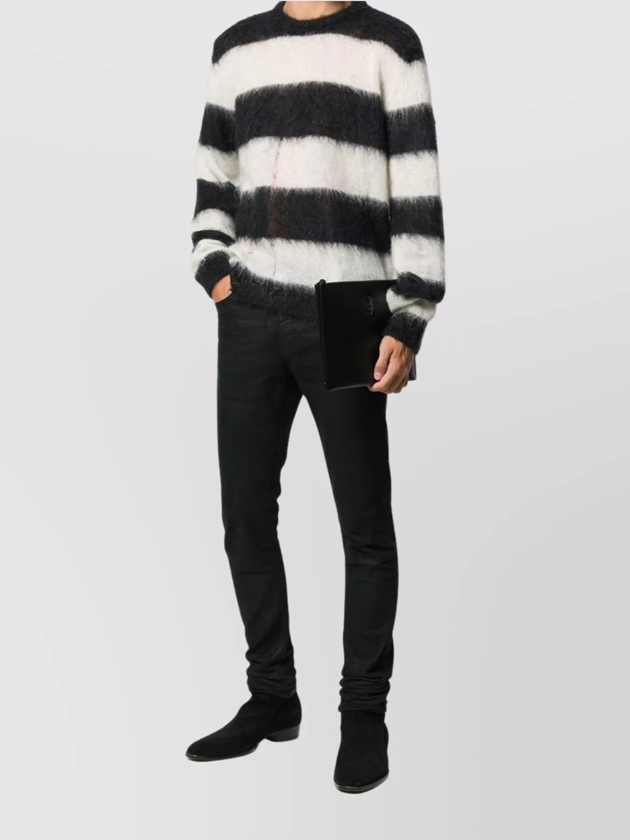 Saint Laurent Rectangular Pebbled Leather Clutch Bag In Black