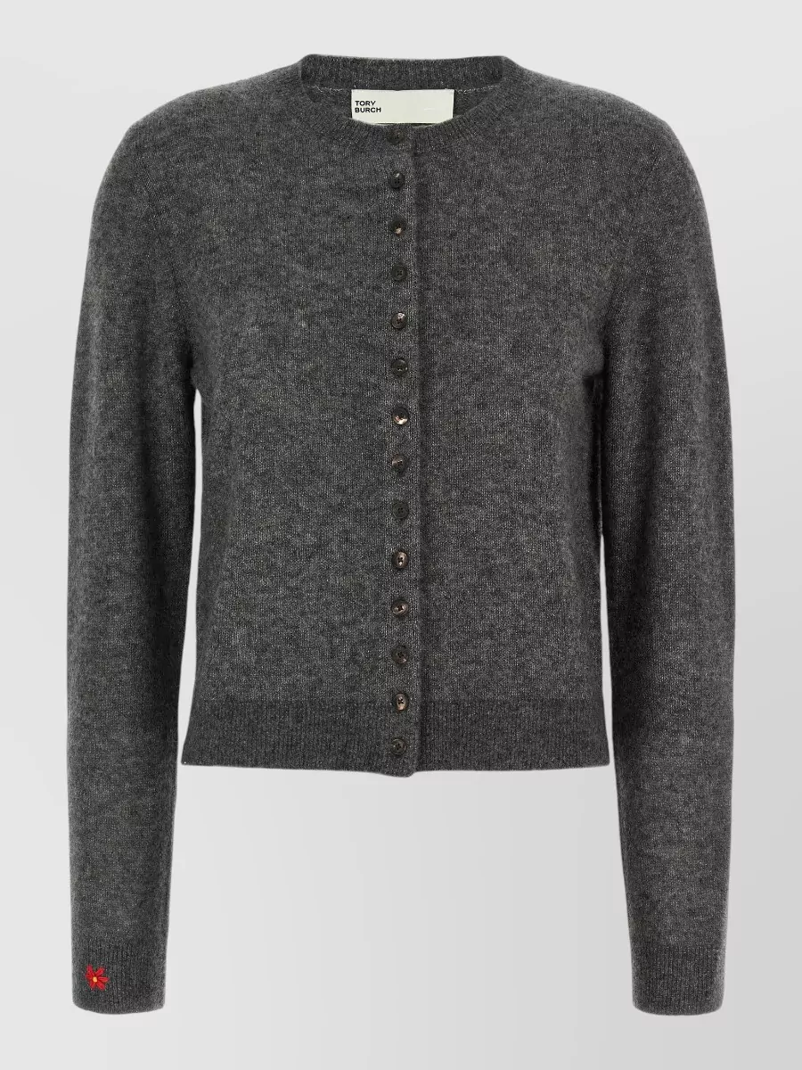 Tory Burch Cashmere Silk Embroidered Cuff Cardigan