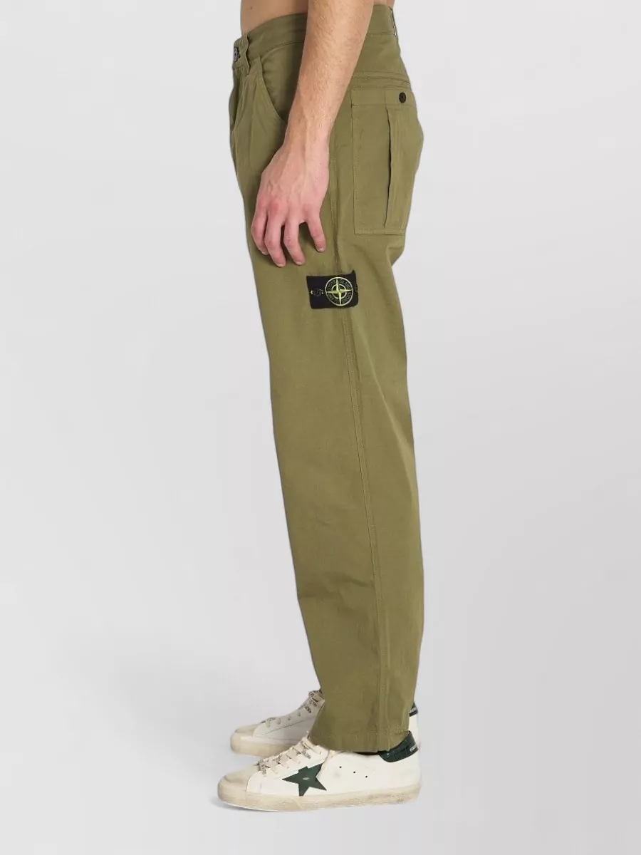 Stone Island Relaxed Fit Wide Leg Cotton Trousers