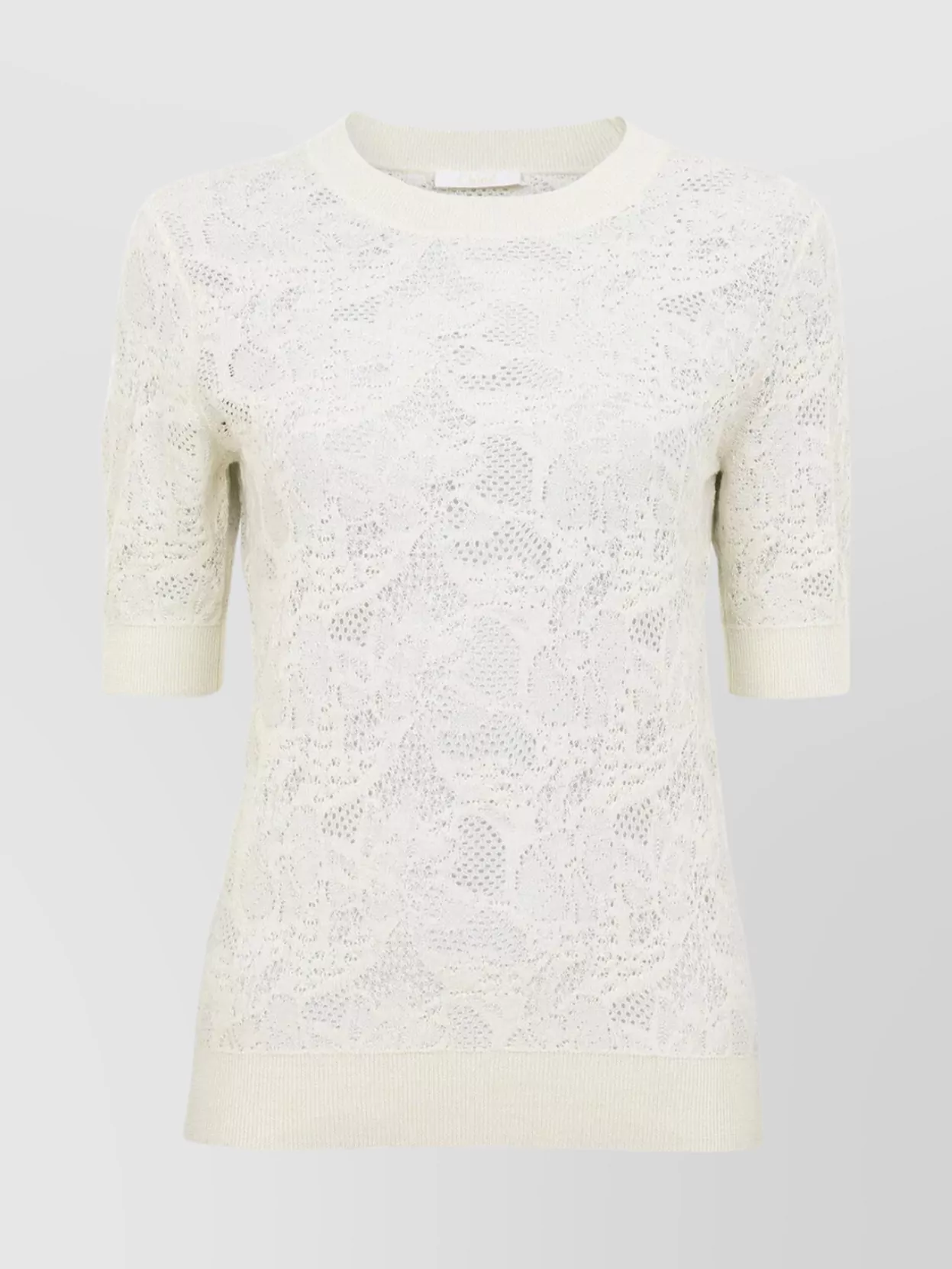 Shop Chloé Floral Jacquard Knit Crew Short Sleeve In White