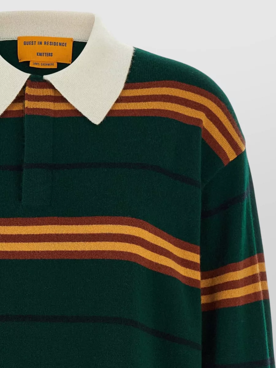 Guest In Residence Striped Relaxed-Fit Cashmere Polo Jumper