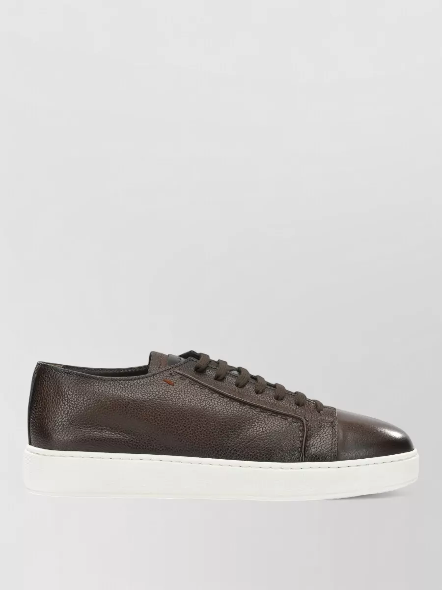 Santoni Leather Low-Top Lace-Up Sneakers
