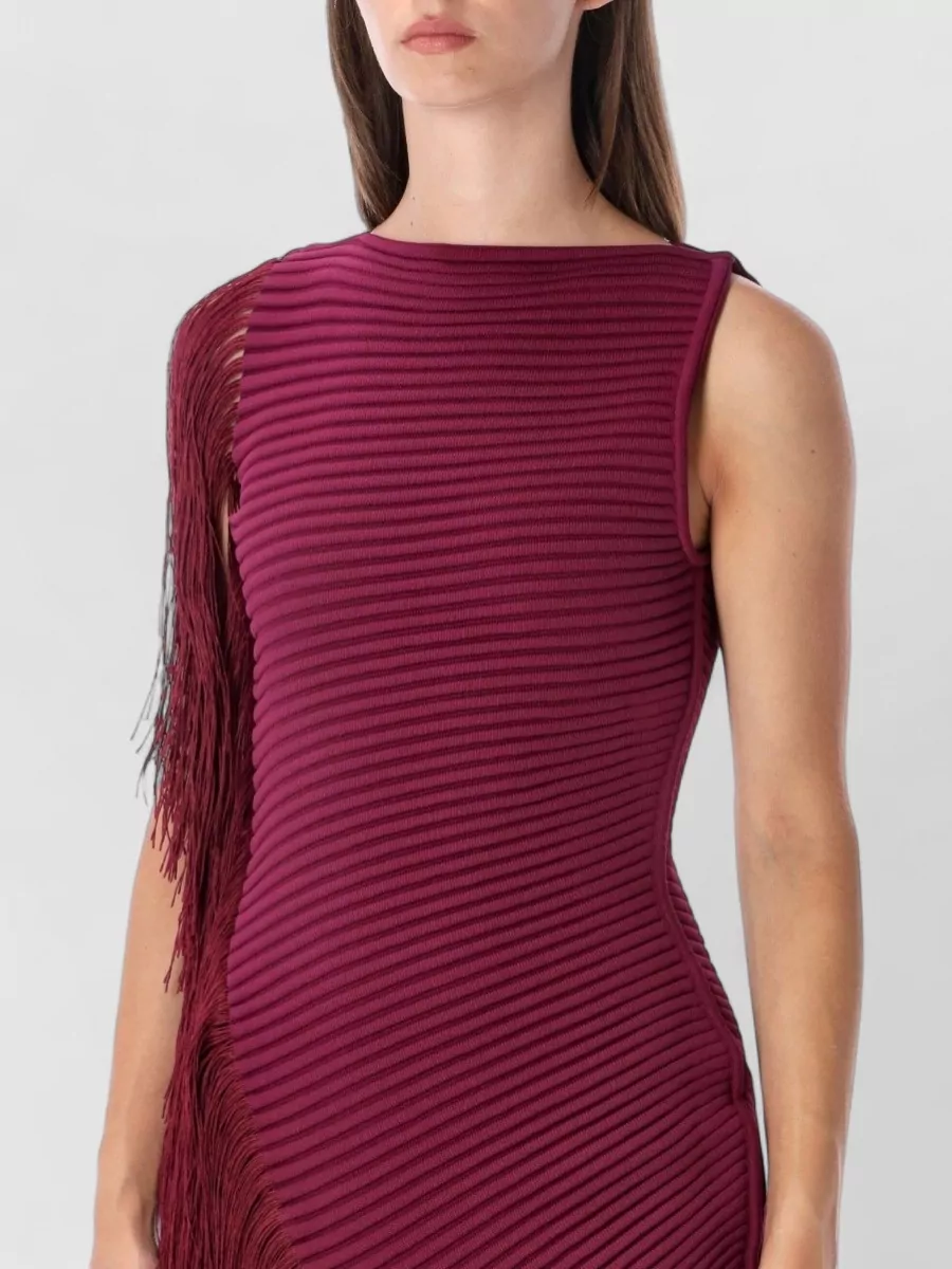 Alaïa Silk Asymmetric Fringed Knit Sleeveless Mini Dress