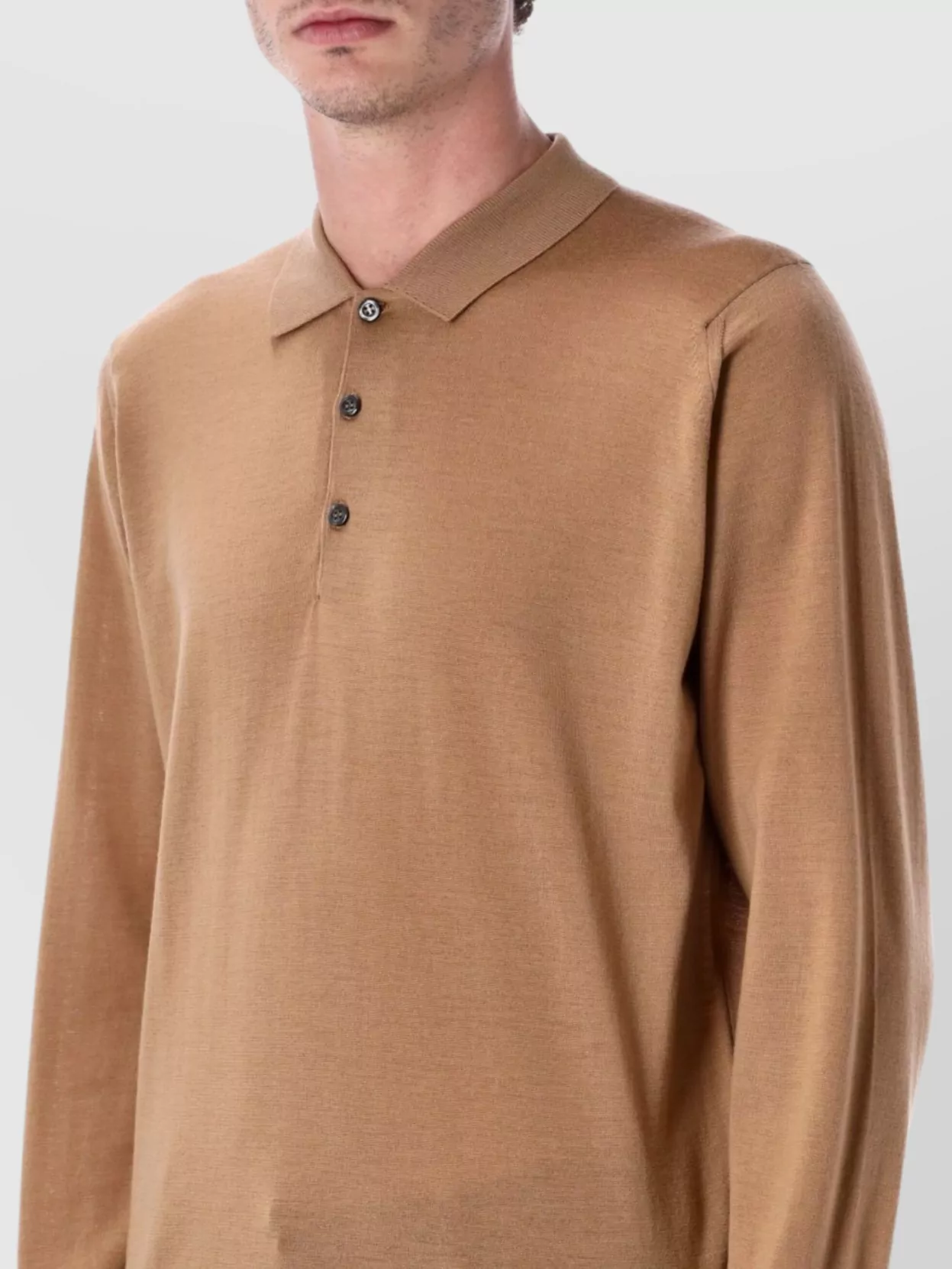 John Smedley Long Sleeve Polo Knit With Ribbed Cuffs And Hem
