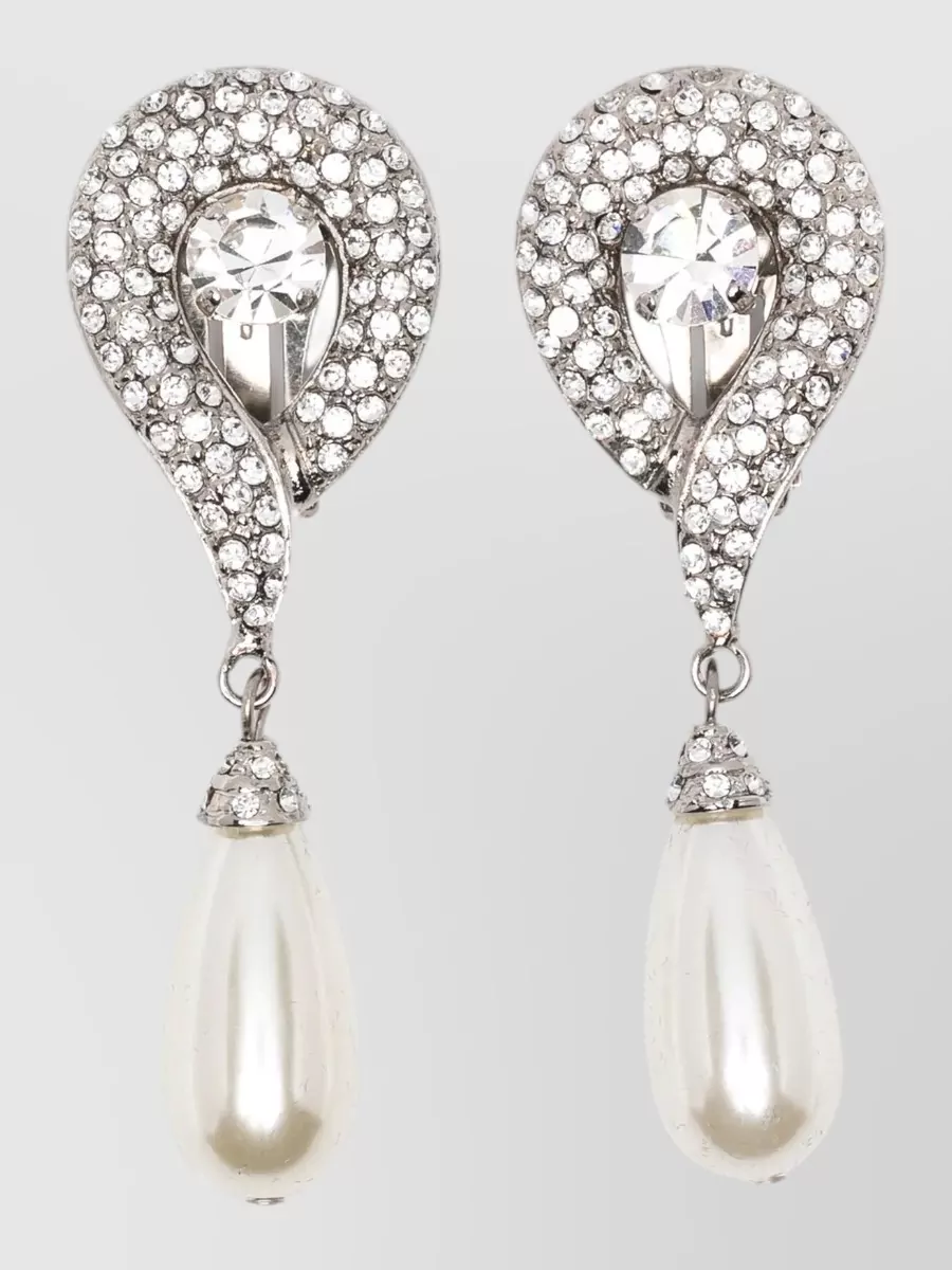 Alessandra Rich crystal and pearl pendant earrings