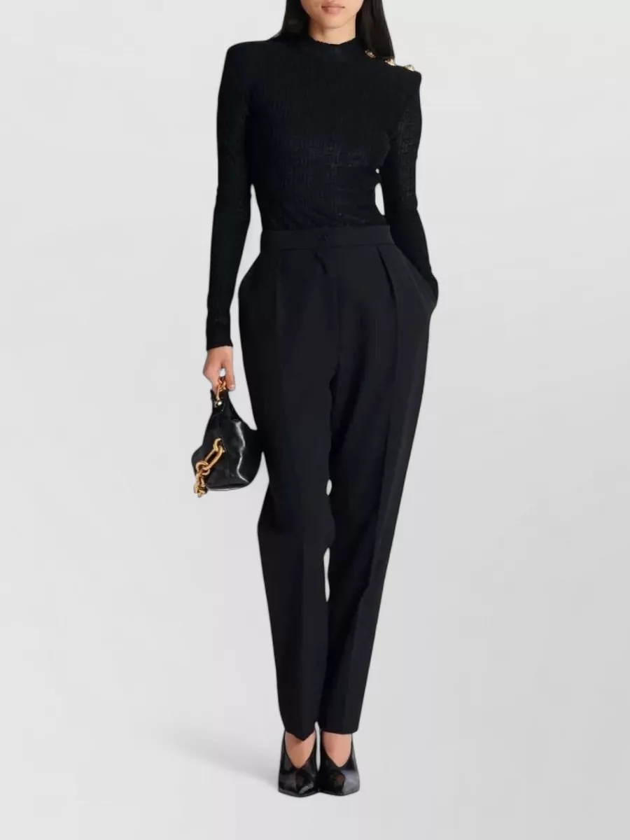 Balmain Bouclette Monogram Long-Sleeve High-Neck Top