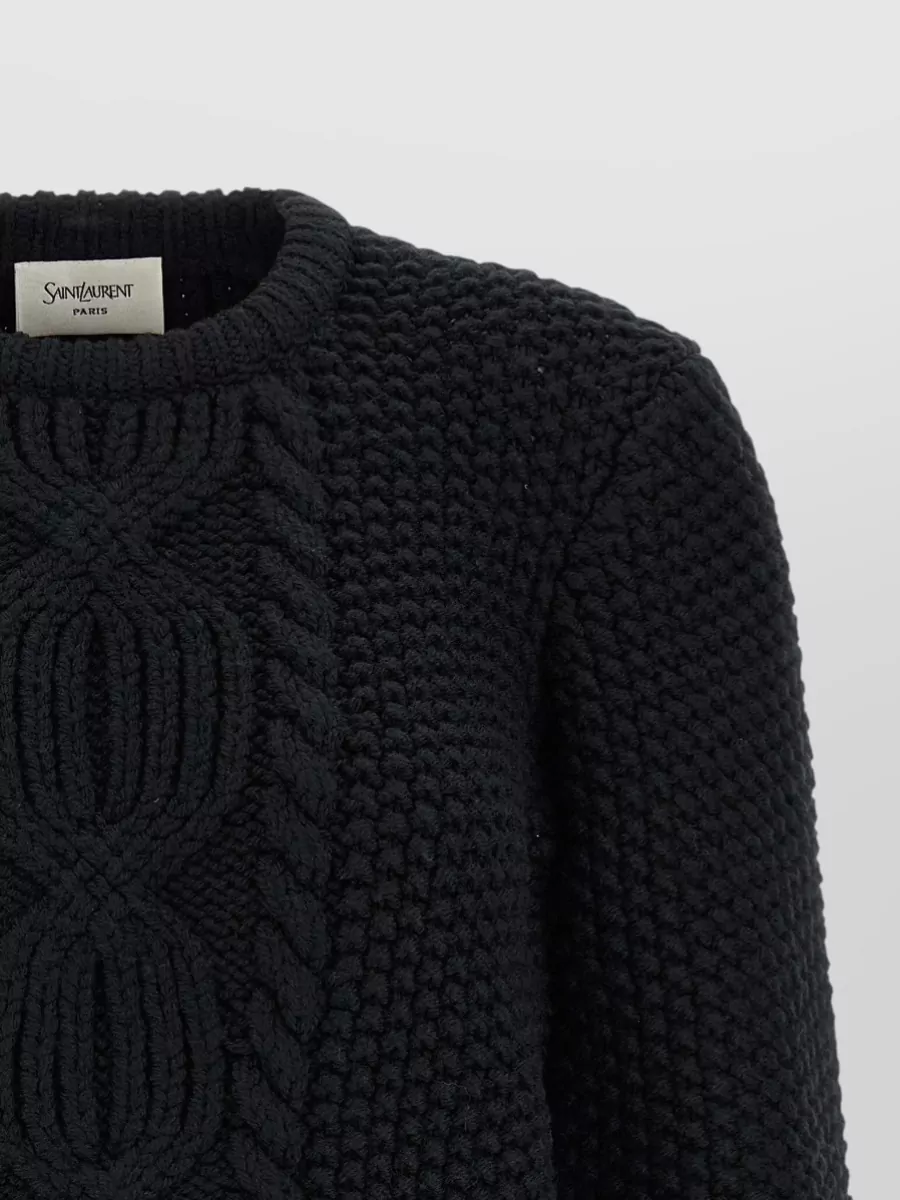 Saint Laurent Wool Cable-Knit Crewneck Sweater