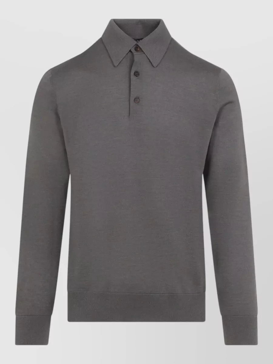 Zegna Cashmere Silk Long-Sleeve Polo Shirt