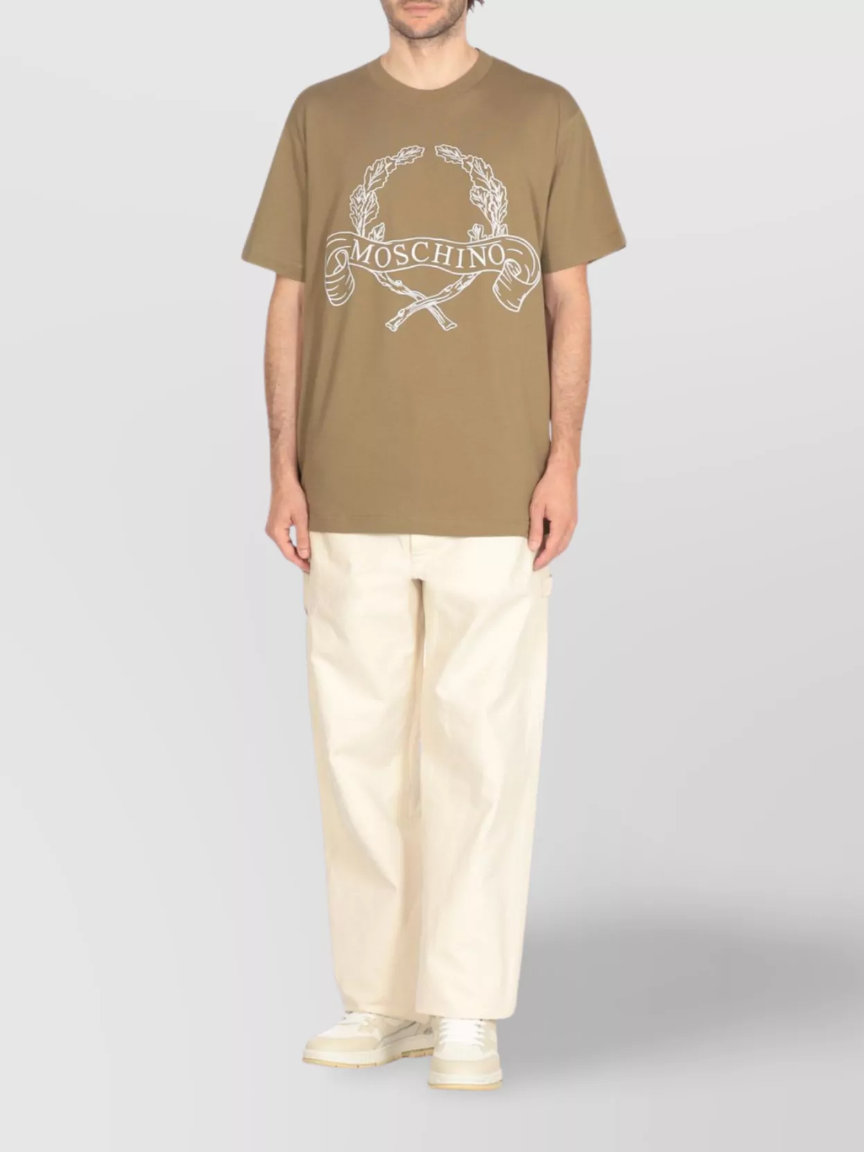 Moschino Crewneck Logoed Embroidery Graphic Print T-shirt In Brown