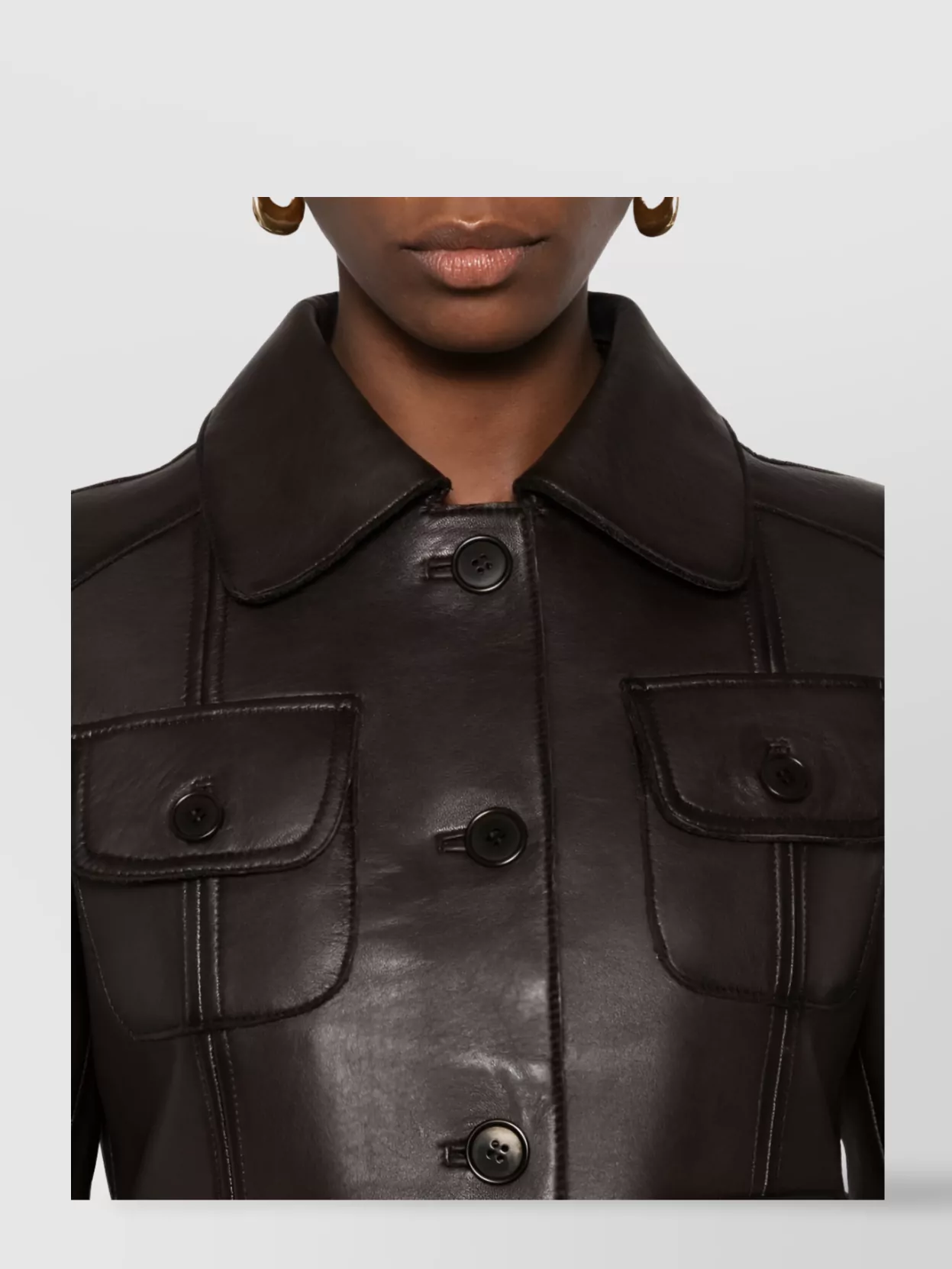 Parosh Collared Leather Jacket Long Sleeves Flap Pockets