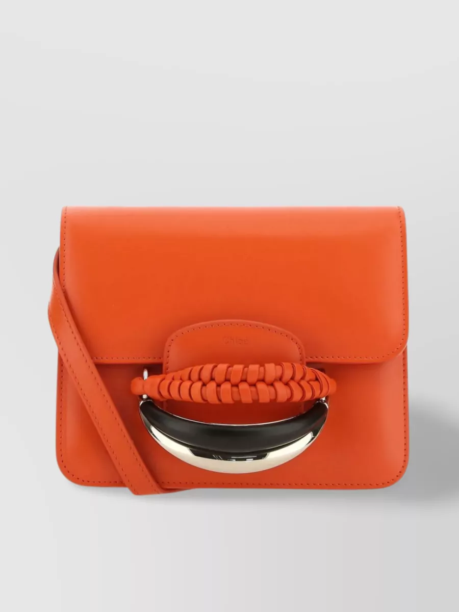 Chloé Fold-over Top Clutch With Unique Front Handle In Orange