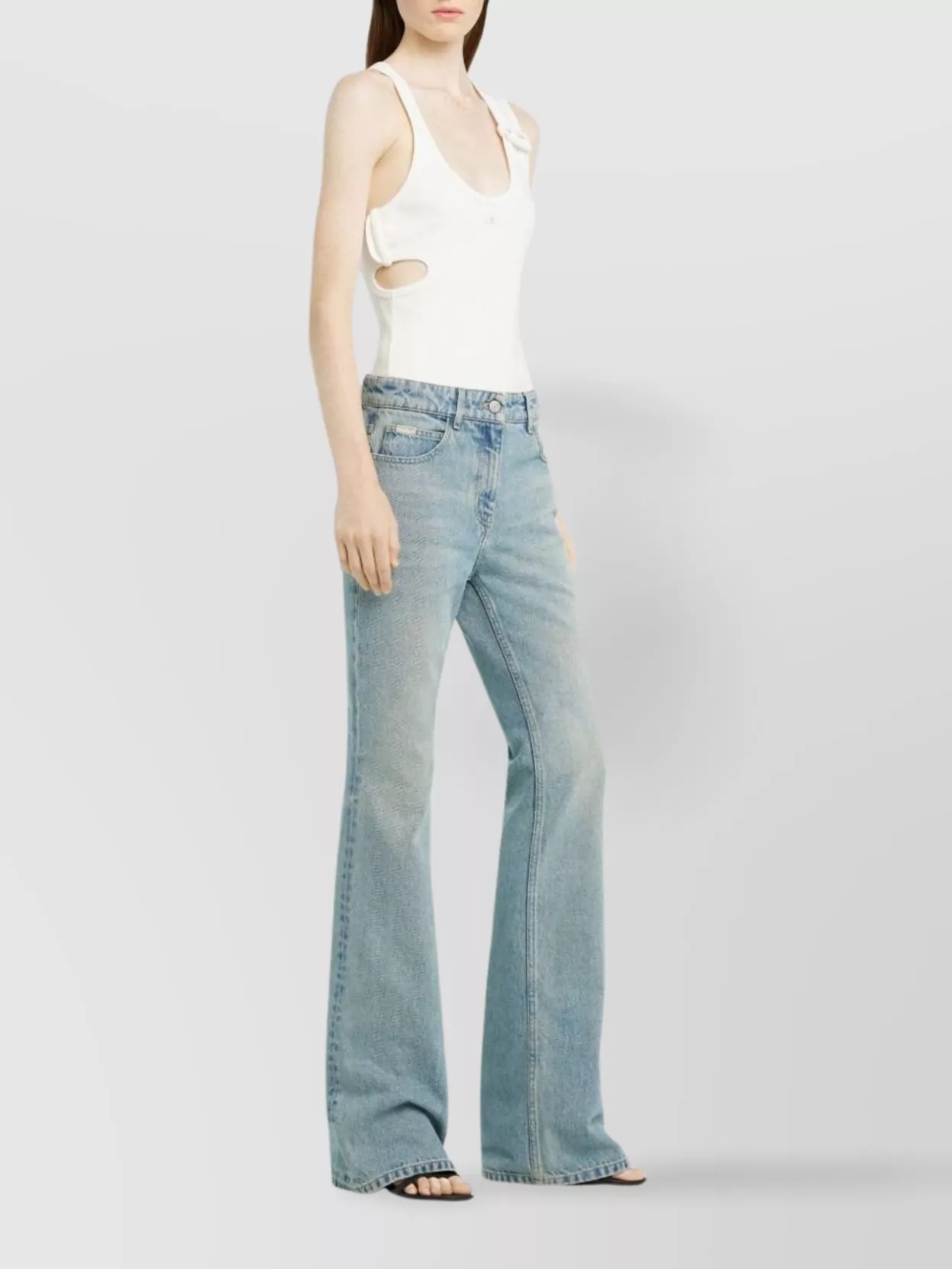 Courrèges Flared Light Wash Five-pocket Trousers In Blue