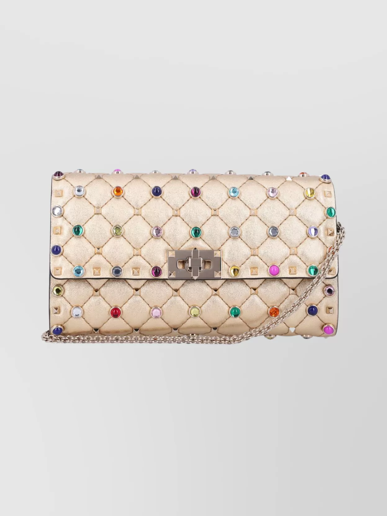 Valentino Garavani Rockstud Spike Multicolor Studded Shoulder Bag In Metallic Nappa