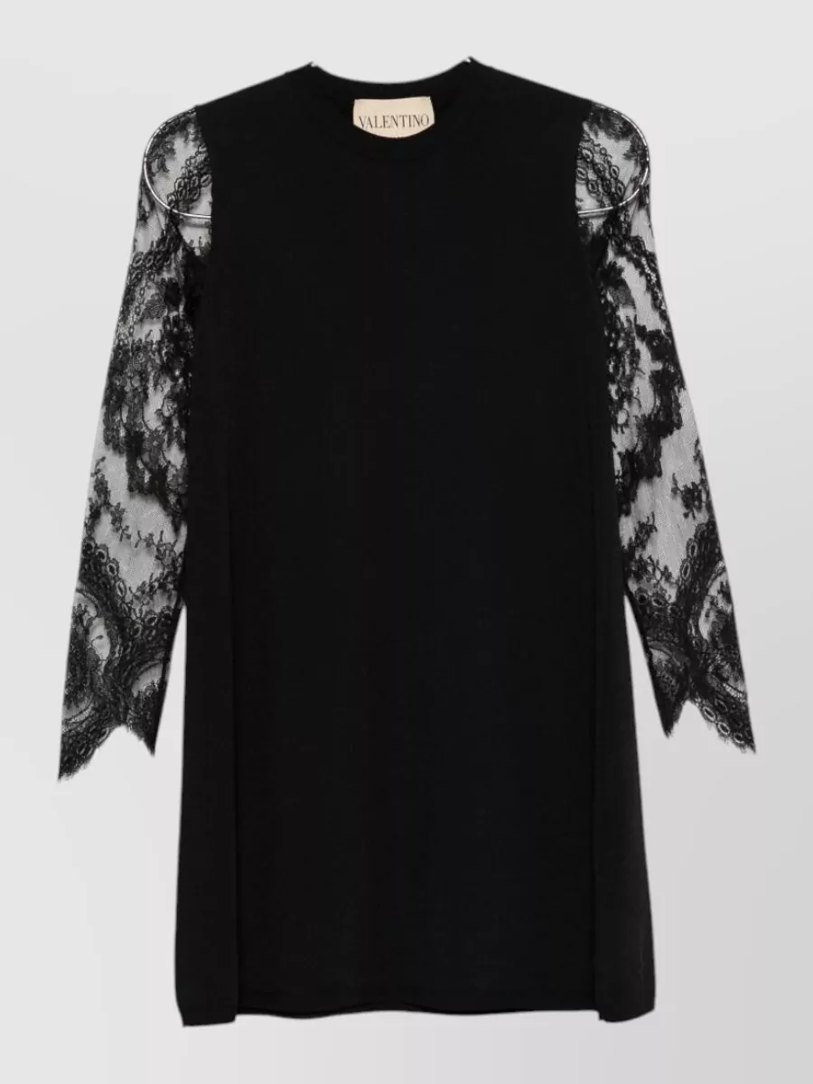 Valentino lace-embroidered long-sleeve mini dress