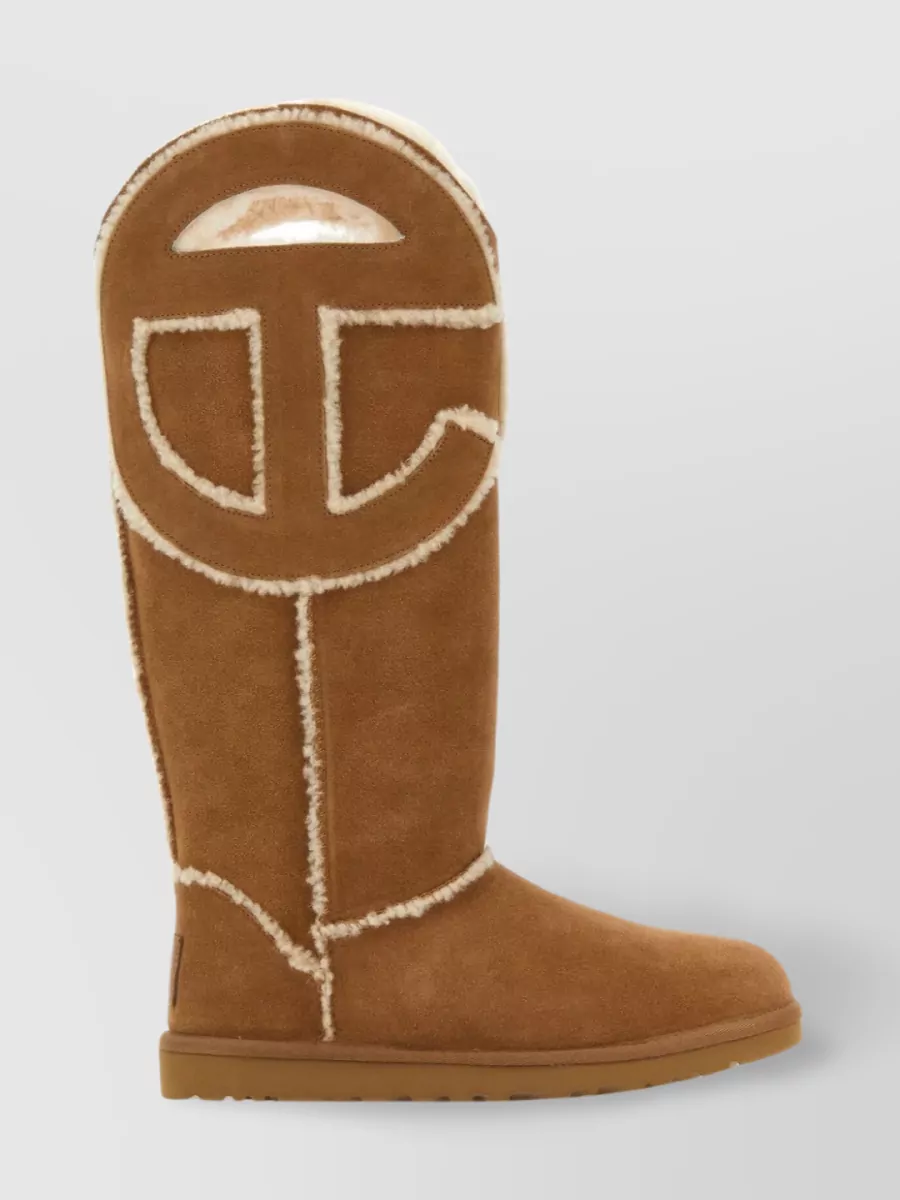 Shop Ugg Shearling Trimmed Suede Boots With Telfar Logo In Brown