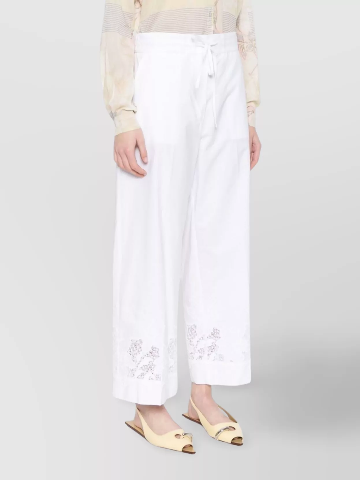 Parosh High-Waisted Lace Hem Drawstring Trousers