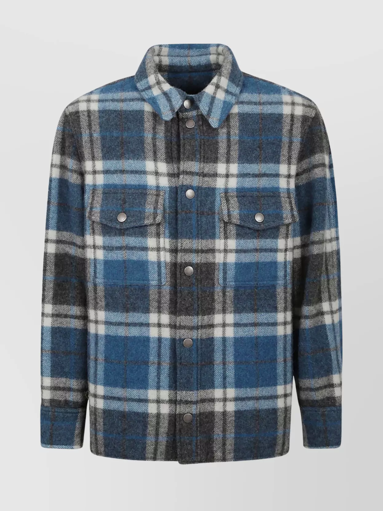 Shop Alanui Patterned Wool Shirt With Flap Pockets In Blue