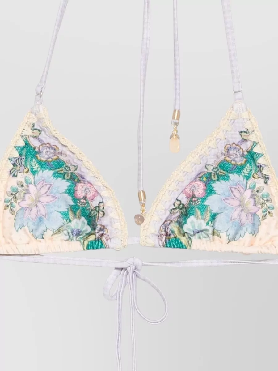 Zimmermann Floral-Print Crochet-Trim Triangle Bikini Set