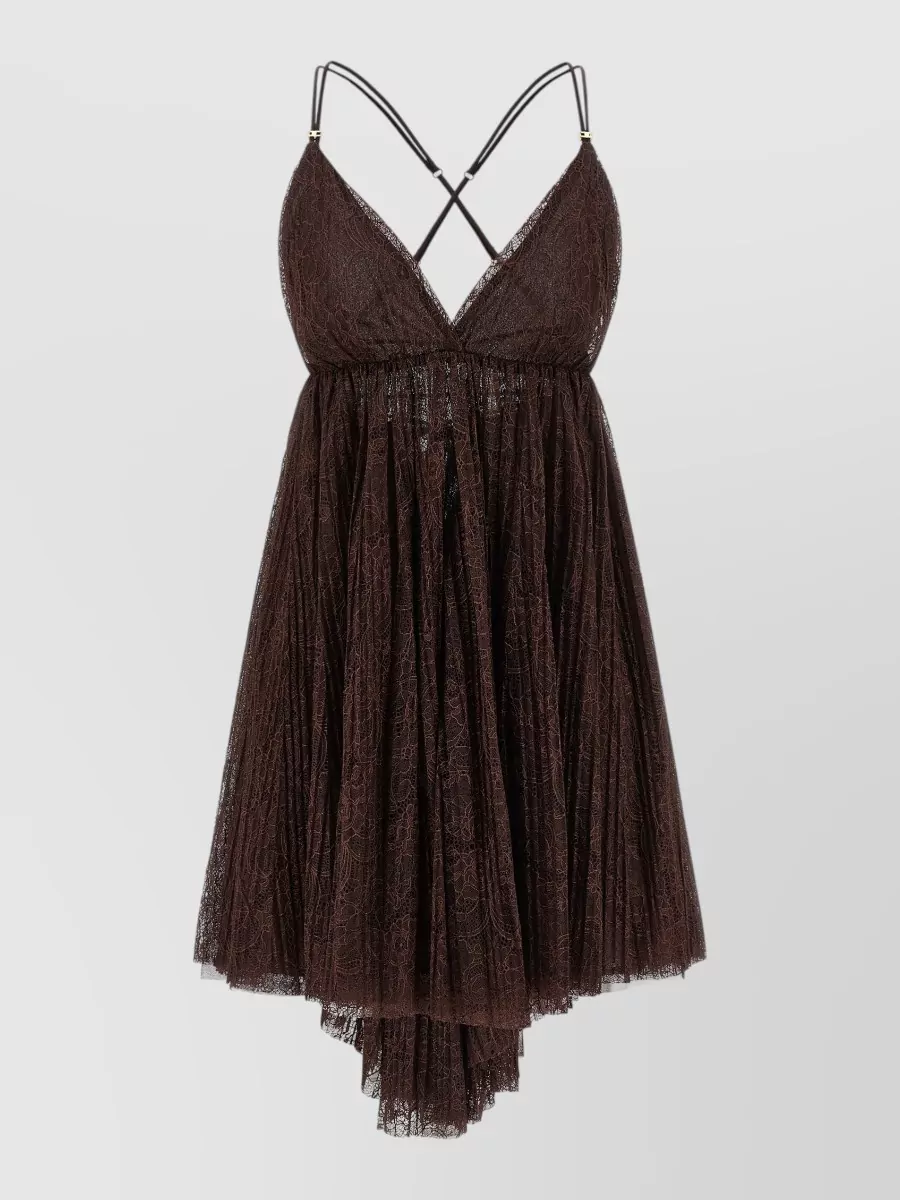 Elisabetta Franchi lace pleated floral mini dress
