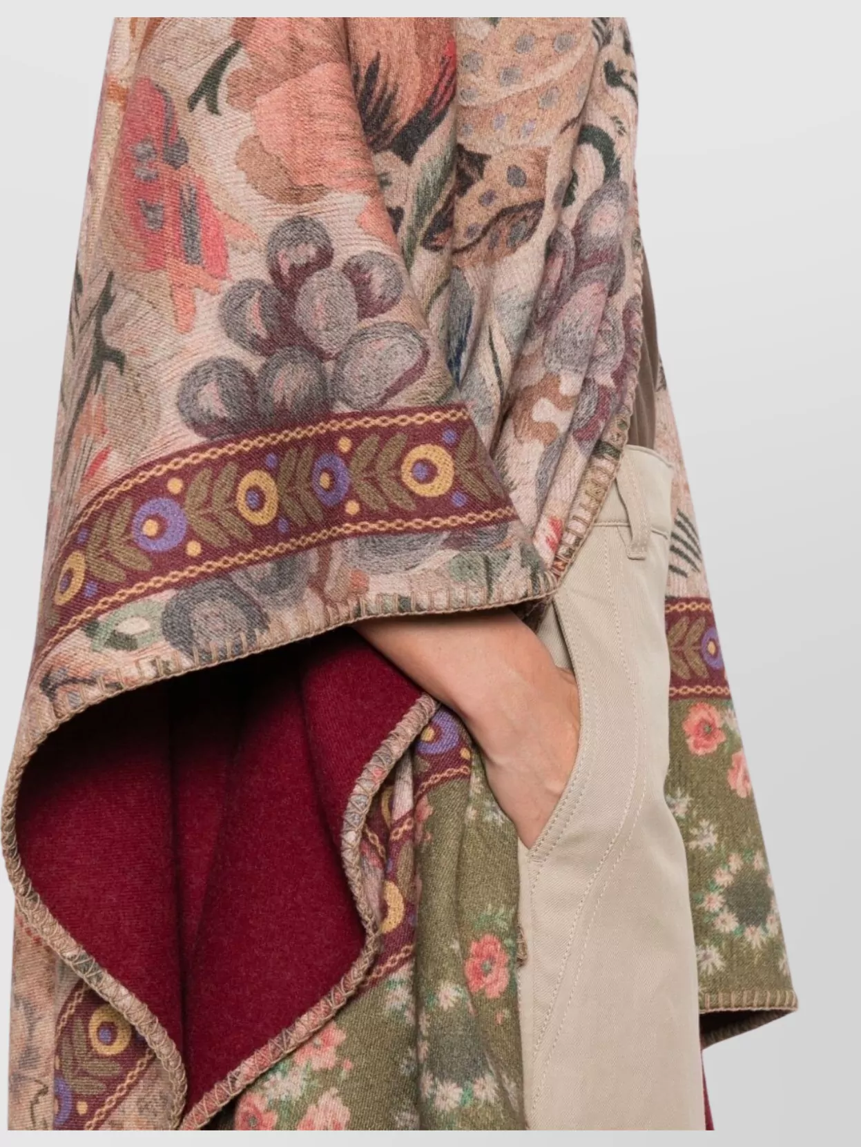 Pierre Louise Mascia Draped Wool Poncho Floral Tapestry