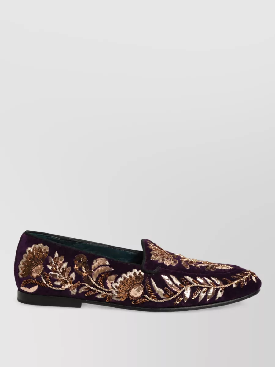 Dolce&Gabbana Leather Floral-Embroidered Loafers