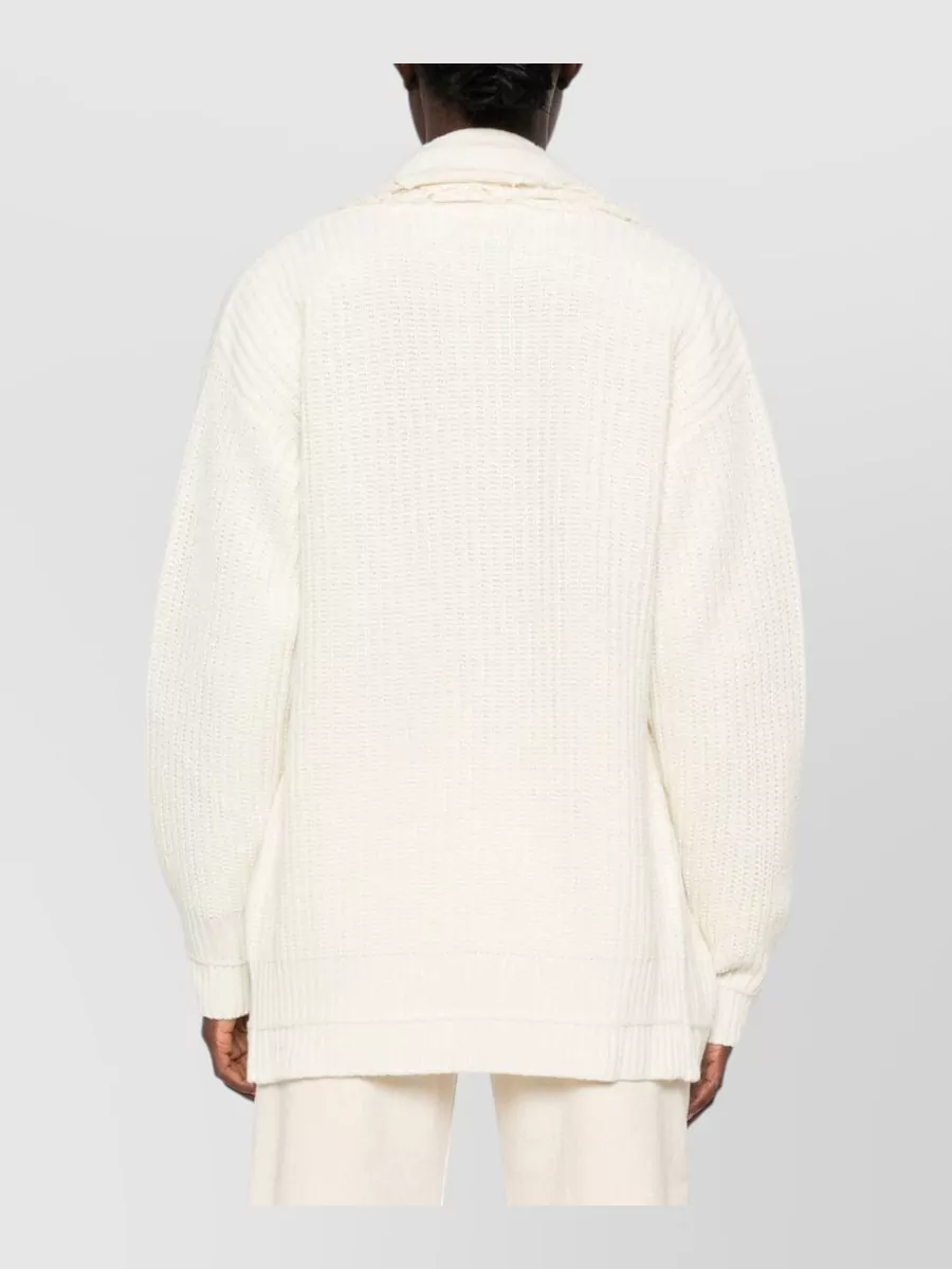 Ermanno Firenze Ribbed Knit Lace Trim Cardigan