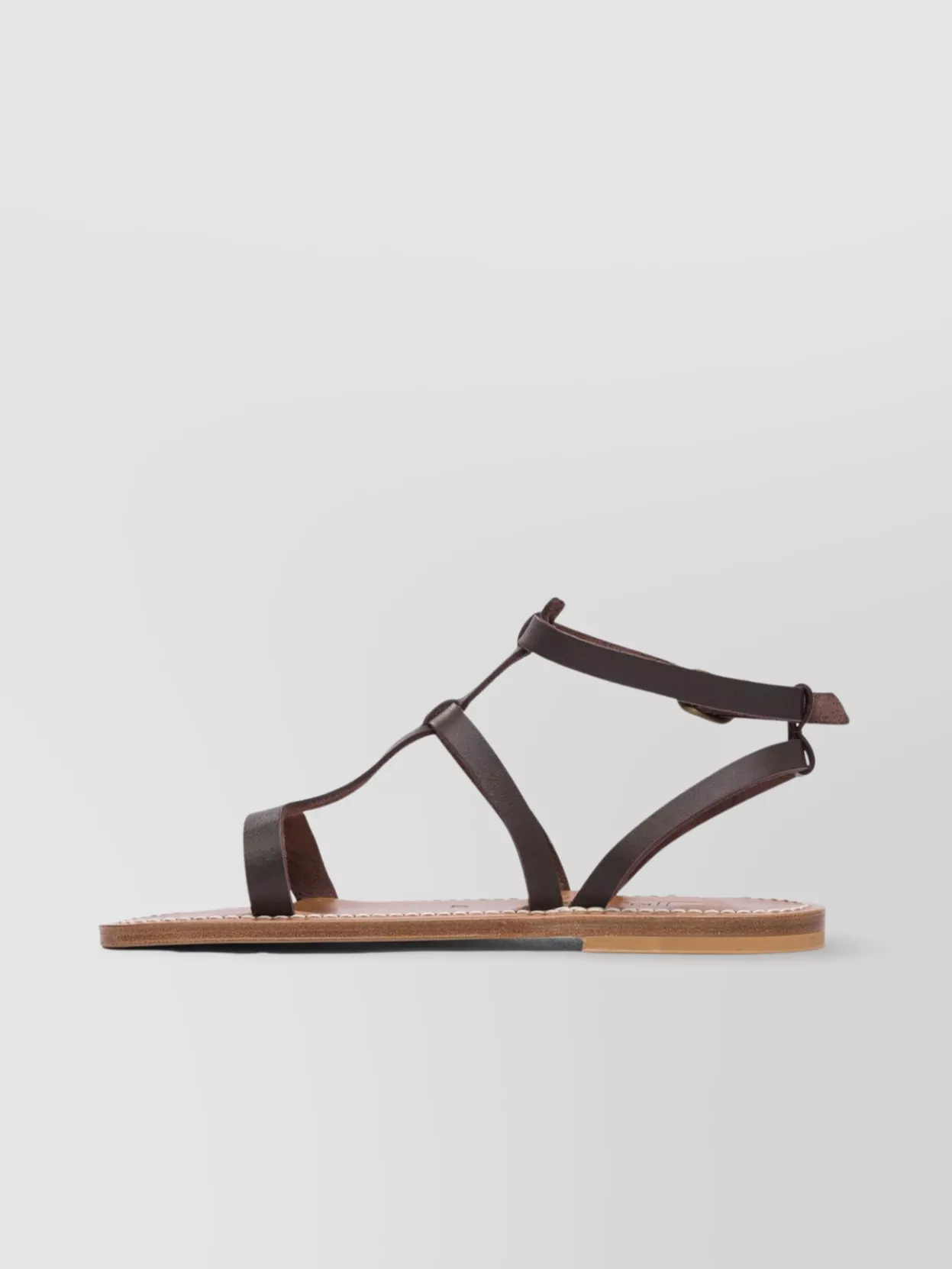 Kjacques Open Toe Flat Sole Ankle Strap Sandals In Gray
