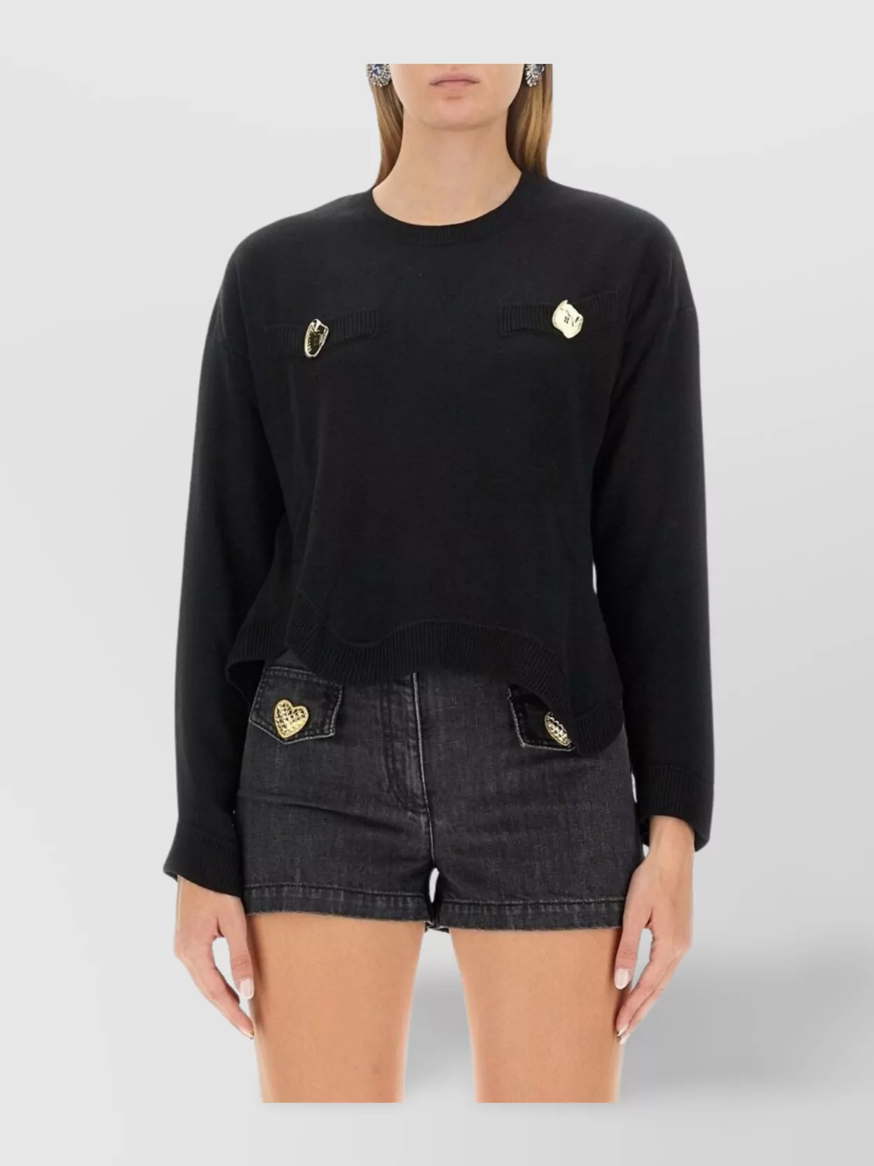 Moschino Asymmetric Hem Crewneck Knitted Jumper