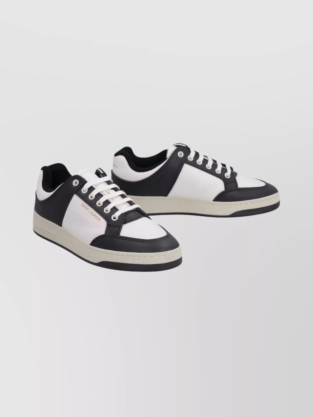 Saint Laurent Low-top Leather Sneakers Featuring Contrast Panels In Neutral