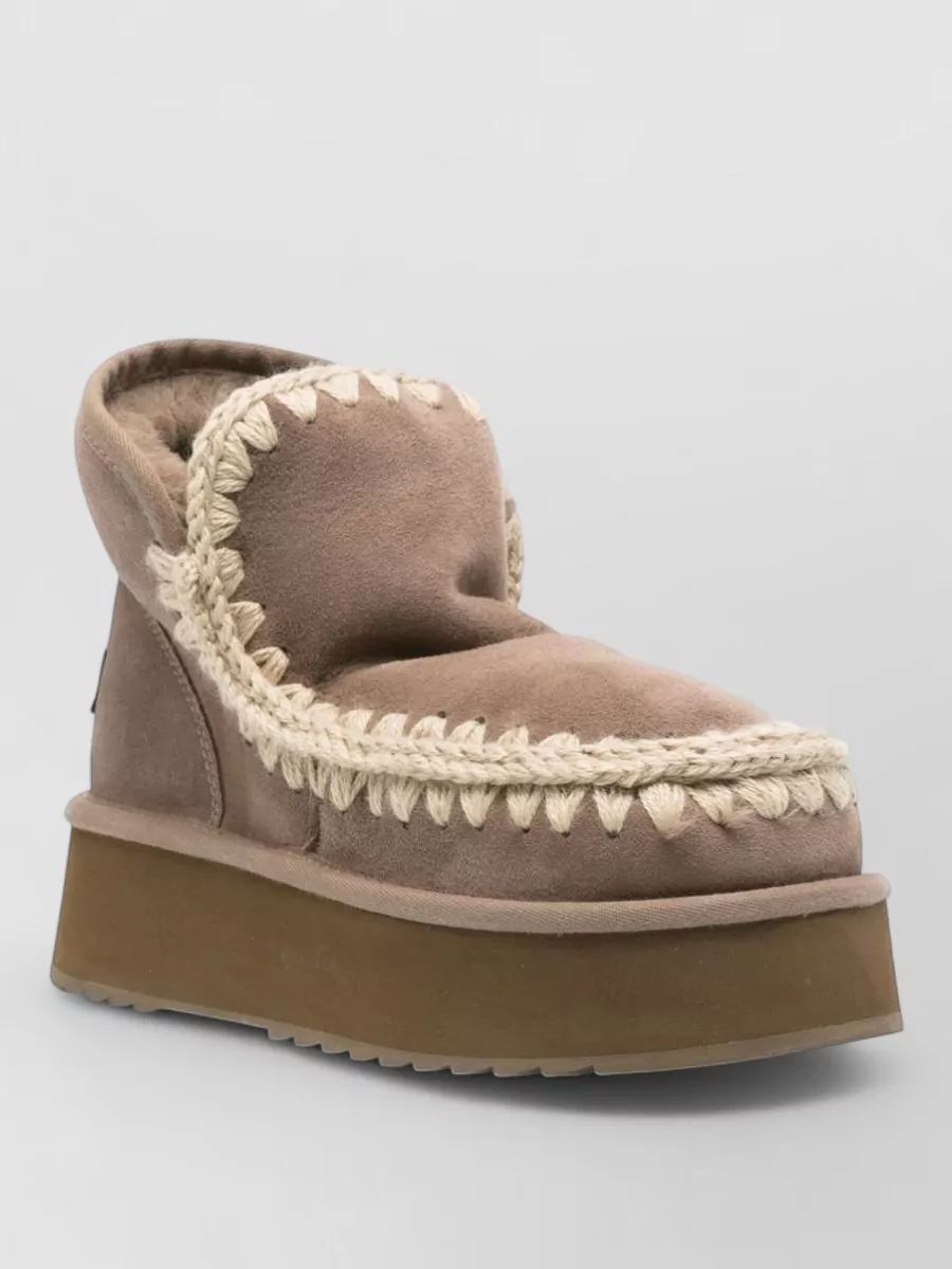 Mou Platform Ankle Slippers Crochet Trim